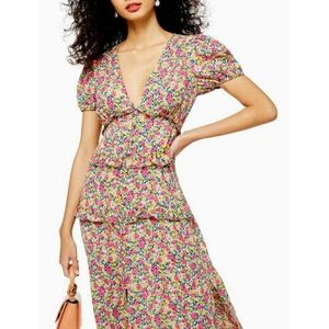 Topshop Floral Open Back Midi Dress